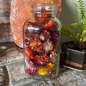 Vintage Glass Jar of Vibrant Dried Flowers